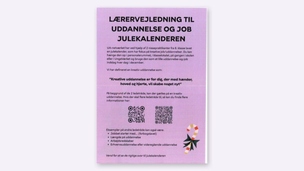 Forsiden af l&aelig;rervejledningen til Uddannelse og Job Julekalenderen