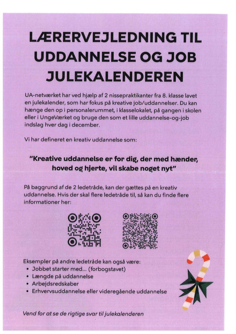 Forsiden af lærervejledningen til Uddannelse og Job Julekalenderen